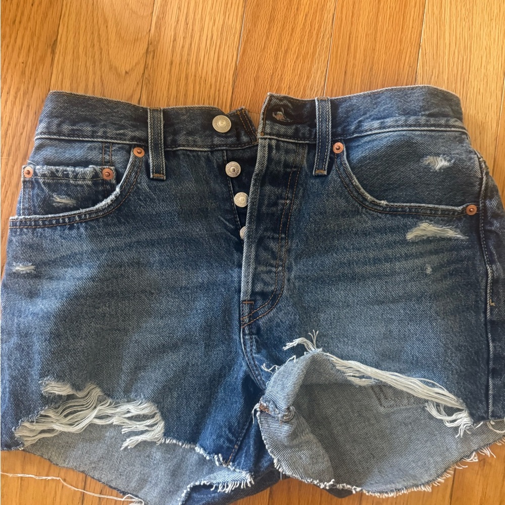 Levi's Blue Distressed Jean Shorts
